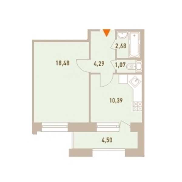 Однокомнатная квартира в : площадь 39.16 м2 , этаж: 7 – купить в Санкт-Петербурге